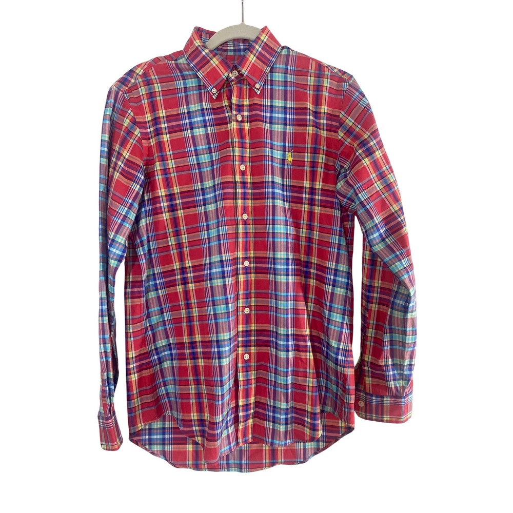 Ralph Lauren Button Down Shirt Mens S Red Plaid Excellent Long Sleeve Pony Logo